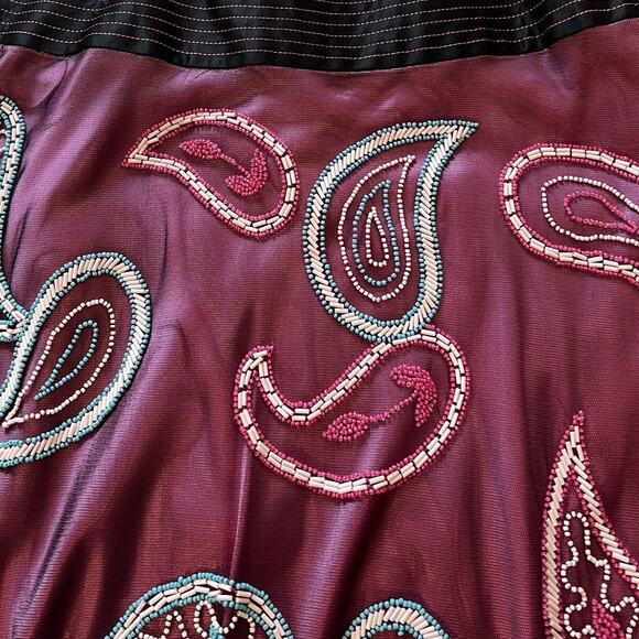 Kay Unger Women's Skirt Size 8 Burgundy Embroidered Beaded Paisley Sheer Lined - Picture 4 of 11
